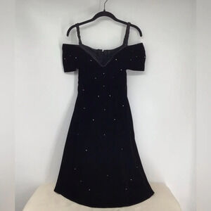 De Larru By Joseph Lara Vintage Velvet Off The Shoulder Dress W/Rhinestones 7-8